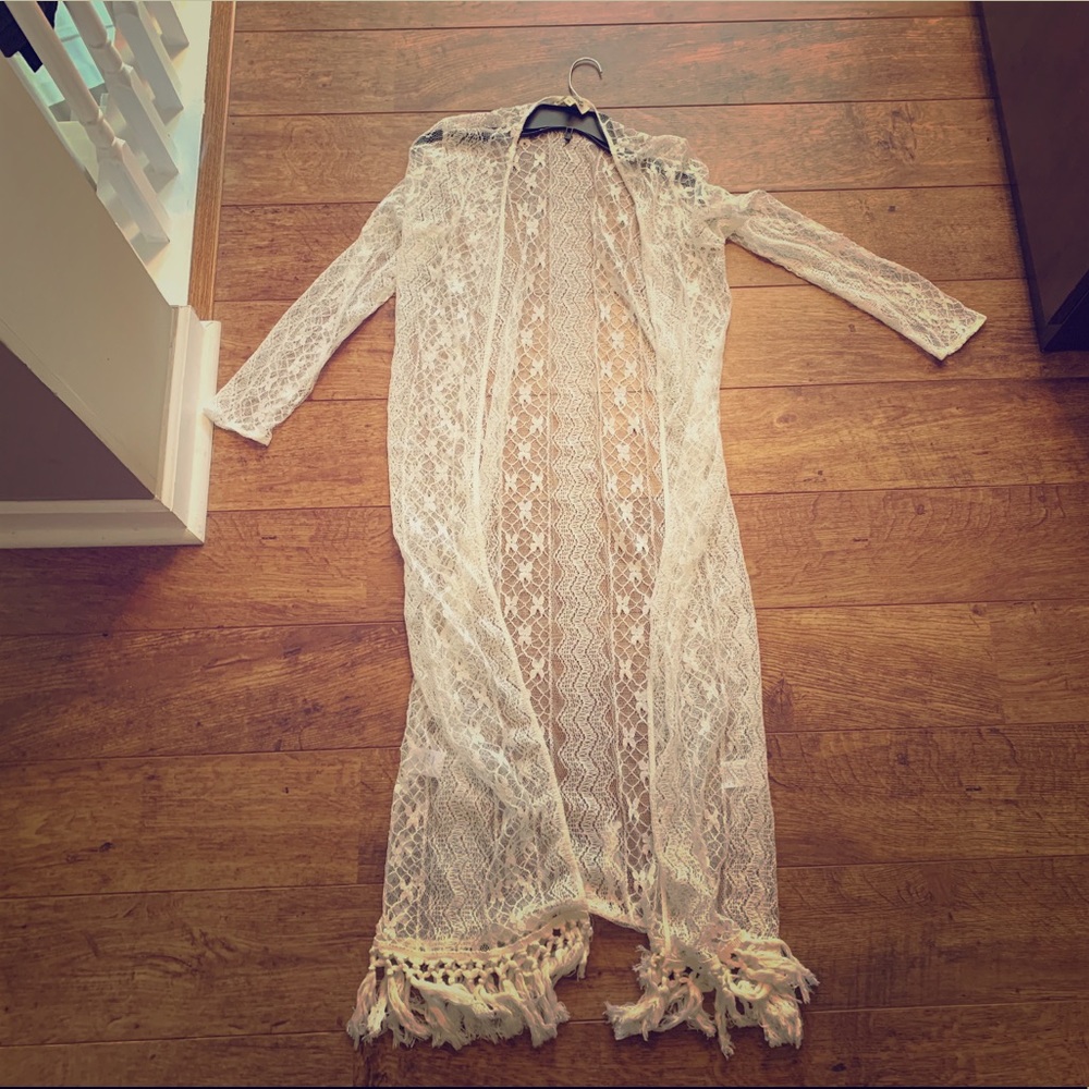 White Lace Fringe Kimono from Buckle